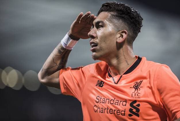 17th October 2017, Ljudski vrt, Maribor, Slovenia; UEFA Champions League, NK Maribor versus Liverpool; Forward Roberto Firminio of Liverpool celebrates his second goal for 0-5  ActionPlus11941159