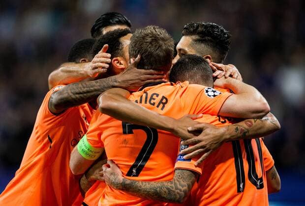 MARIBOR, SLOVENIA - OCTOBER 17: Players of Liverpool FC celebrate after scoring second goal for Liverpool during UEFA Champions League 2017 18 group E match between NK Maribor and Liverpool FC at Stadium Ljudski vrt, on October 17, 2017 in Maribor, Slovenia. (Photo by Vid Ponikvar Sportida) Football  Copyright: xVidxPonikvarx xSportidax