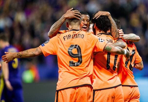 MARIBOR, SLOVENIA - OCTOBER 17: Players of Liverpool FC celebrate after scoring third goal during UEFA Champions League 2017 18 group E match between NK Maribor and Liverpool FC at Stadium Ljudski vrt, on October 17, 2017 in Maribor, Slovenia. (Photo by Vid Ponikvar Sportida) Football  Copyright: xVidxPonikvarx xSportidax