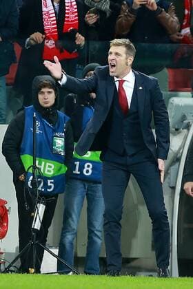 October 18, 2017 - Moscow, Russia - October 17, 2017. Russia, Moscow, Otkritie Arena Stadium. Spartak s head coach Massimo Carrera in the 2017 18 UEFA Champions League s group stage match between Spartak (Moscow, Russia) and Sevilla FC Soccer 2017: Champions League: Spartak Moscow vs Sevilla FC  - ZUMAl75_ 20171018_zaf_l75_024 Copyright: xDmitryxGolubovichx