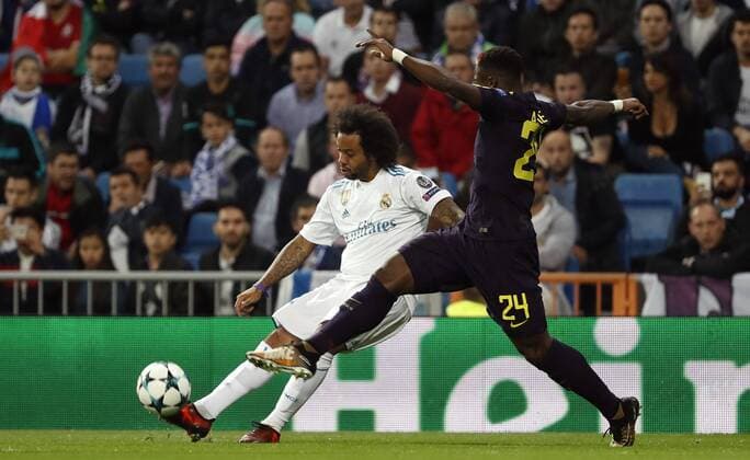Madrid, Spain, 17.10.2017, UEFA Champions League - 2017 18 Season, Gruppenphase - Gruppe H - 3. Spieltag, Real Madrid- Tottenham Hotspur Marcelo (Real Madrid) und Aurier (Tottenham) im Zweikampf ( DeFodi523