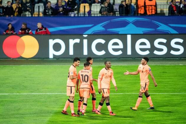 17.10.2017, Ljudski vrt, Maribor, SLO, UEFA CL, NK Maribor vs FC Liverpool, Gruppe E, im Bild Players of Liverpool celebrate during the UEFA Champions League group E match between NK Maribor and FC Liverpool at the Ljudski vrt in Maribor, Slovenia on 2017 10 17. Maribor