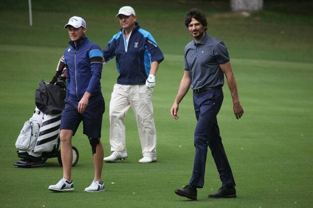 Spanish actor and model Andres Velencoso (R) reacts during the Pro-am of Andalusia Valderrama Masters, in San Roque, Cadiz, Spain, 18 October 2017. Pro-am of Andalusia Valderrama Masters !ACHTUNG: NUR REDAKTIONELLE NUTZUNG!  Copyright: xA.CarrascoxRagelx GRAF1366 20171018-636439509515402591