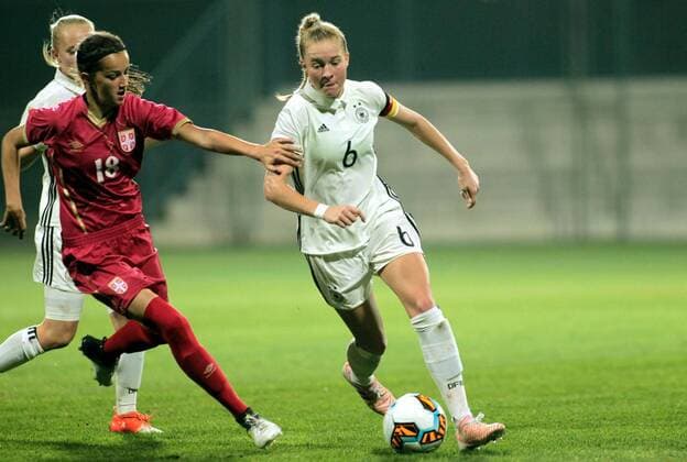 18.10.2017 Belgrade Serbia-Germany U19-Under 19 International Friendly Länderspiel match men s football Janina Minge(r) Germany,Ivana Trbojevic(L)Serbia : 