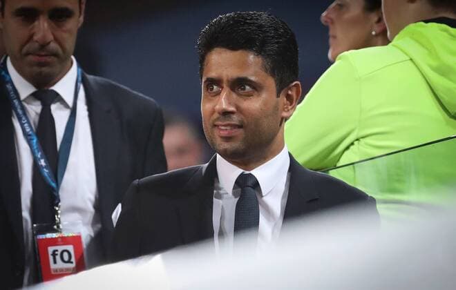 Fußball, CL, RSC Anderlecht - Paris St. Germain, Nasser Al-Khelaifi psg Chairman Nasser Al-Khelaïfi pictured during a third game (out of 6) in the group stage (Group B) of the UEFA Champions League competition between Belgian soccer team RSC Anderlecht and French club PSG Paris Saint-Germain, Wednesday 18 October 2017 in Brussels. VIRGINIExLEFOUR  x05185323x