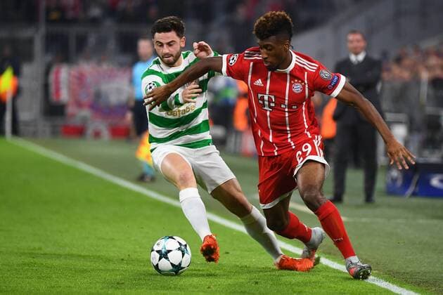 18.10.2017, xjhx, Fussball Champions League, FC Bayern Muenchen - Celtic Glasgow, emspor, v.l. Patrick Roberts (Celtic FC), Kingsley Coman (FCB - FC Bayern Muenchen) Muenchen