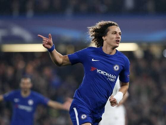Fußball, CL, FC Chelsea - AS Rom Chelsea s David Luiz celebrates scoring his sides opening goal during the champions league group match at Stamford Bridge Stadium, London. Picture date 18th October 2017. Picture credit should read: David Klein Sportimage EDITORIAL USE ONLY. No use with unauthorised audio, video, data, fixture lists, club league logos or live services. Online in-match use limited to 120 images, no video emulation. No use in betting, games or single club league player publications.