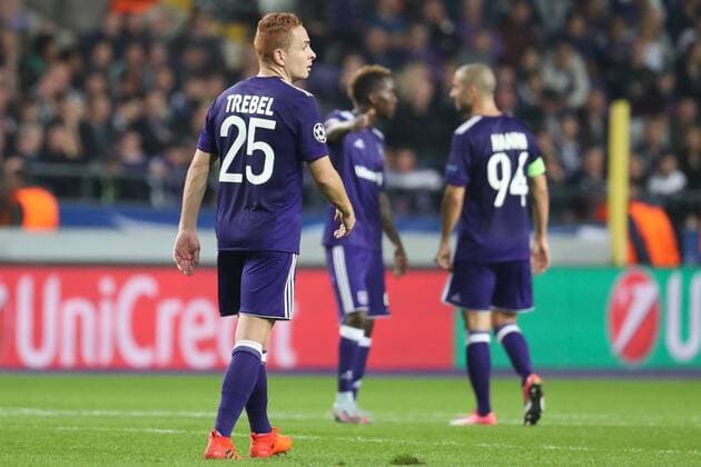 Anderlecht s Adrien Trebel looks dejected during a third game (out of 6) in the group stage (Group B) of the UEFA Champions League competition between Belgian soccer team RSC Anderlecht and French club PSG Paris Saint-Germain, Wednesday 18 October 2017 in Brussels. VIRGINIExLEFOUR  x05185407x