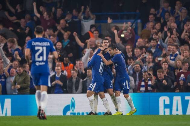 Eden Hazard of Chelsea celebrates scoring his side second goal during the UEFA Champions League Group C match between Chelsea and Roma at Stamford Bridge, London, England on 18 October 2017. Copyright: xSalvioxCalabresex 17170019