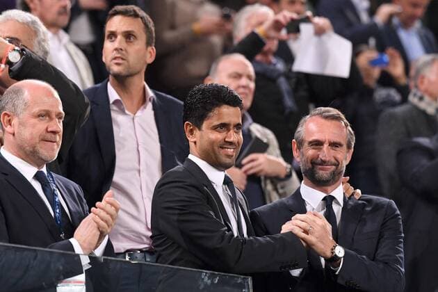 Fußball, CL, RSC Anderlecht - Paris St. Germain ANTERO HENRIQUE DIRECTEUR SPORTIF PSG Nasser Al Khelaifi PRESIDENT PSG JEAN CLAUDE BLANC DIRECTEUR GENERAL DELEGUE DU PSG FOOTBALL Anderlecht vs Paris SG Ligue des Champions 18 10 2017 AnthonyBIBARD FEP Panoramic 
