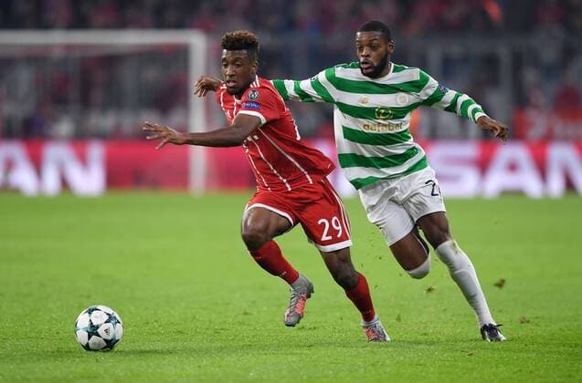 FUSSBALL CHAMPIONS LEAGUE SAISON 2017 2018 GRUPPENPHASE FC Bayern Muenchen - Celtic Glasgow 18.10.2017 Kingsley Coman (li, FC Bayern Muenchen) gegen Olivier Ntcham (re, Celtic) Muenchen