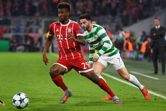18.10.2017, xjhx, Fussball Champions League, FC Bayern Muenchen - Celtic Glasgow, emspor, v.l. Patrick Roberts (Celtic FC), Kingsley Coman (FCB - FC Bayern Muenchen) Muenchen