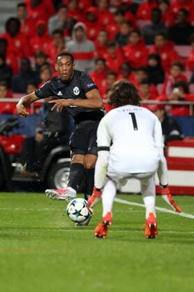 October 18, 2017 - Lisbon, Portugal - Manchester United ManU s French forward Anthony Martial vies with Benfica s Belgian goalkeeper Mile Svilar during the UEFA Champions League football match SL Benfica vs Manchester United at the Luz stadium in Lisbon, Portugal on October 18, 2017. SL Benfica v Manchester United - UEFA Champions League  - ZUMAn230 20171018_zaa_n230_252 Copyright: xPedroxFiuzax