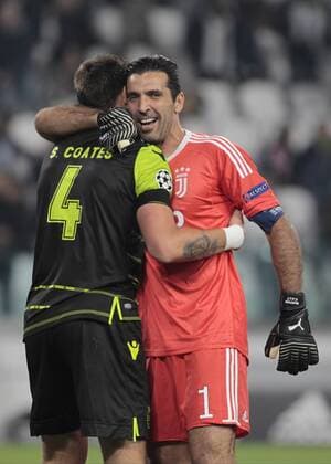 October 18, 2017 - Turin, Italy - Sebastian Coates and Gianluigi Buffon during Champions League match between Juventus and Sporting Clube de Portugal, in Turin, on October 17, 2017 Juventus v Sporting CP - UEFA Champions League  - ZUMAn230 20171018_zaa_n230_514 Copyright: xLorisxRosellix