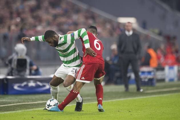Fussball Champions League Begegnung FC Bayern Muenchen vs. Celtic Glasgow, Allianz Arena Muenchen. 18.10.2017 Im Bild: Olivier Ntcham, Thiago Â