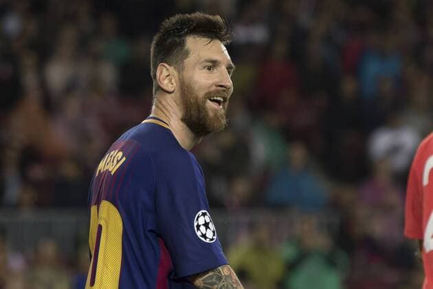 October 18, 2017 - Barcelona, Catalonia, Spain - Leo Messi in action during the UEFA Champions League match between FC Barcelona Barca and Olympiacos FC in Barcelona on October 19, 2017. FC Barcelona v Olympiakos Piraeus - UEFA Champions League  - ZUMAn230 20171018_zaa_n230_789 Copyright: xMiquelxLlopx