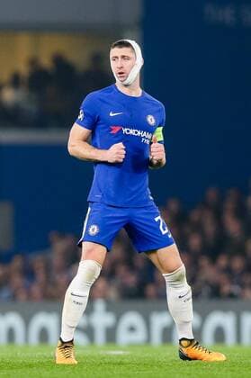 Gary Cahill (Chelsea), OCTOBER 18, 2017 - Football Soccer : Gary Cahill of Chelsea plays with a head bandage after suffering a knock during the UEFA Champions League Group Stage match between Chelsea and AS Roma at Stamford Bridge in London, England. Noxthirdxpartyxsales  (mdga017267)