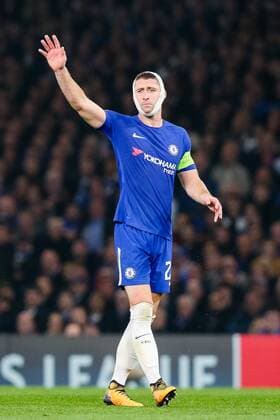 Gary Cahill (Chelsea), OCTOBER 18, 2017 - Football Soccer : Gary Cahill of Chelsea plays with a head bandage after suffering a knock during the UEFA Champions League Group Stage match between Chelsea and AS Roma at Stamford Bridge in London, England. Noxthirdxpartyxsales  (mdga017270)
