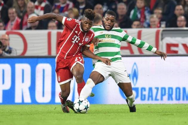 Fußball - Champions League - 03. Spieltag FC Bayern München - Celtic Glasgow am 18.10.2017 in der Allianz Arena in München Kingsley Coman (Muenchen) im Zweikampf gegen Olivier Ntcham (Celtic FC).