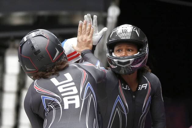 SOCHI - tweemansbob dames, Sliding Center Sanki , 19-02-2014, Olympische Winterspelen 2014 , 3e run , usa-1 met Elana Meyers en Lauryn Williams. tweemansbob dames 19 feb *** SOCHI two-man bob Women sliding Center Sanki 19 02 2014 Olympic Winter games 2014 3rd run USA 1 with Elana Meyers and Lauryn Williams two-man bob Women 19 Feb. 