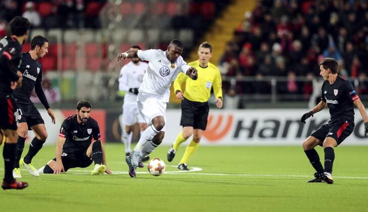 171019 Östersunds Salisu Abdullahi Gero under fotbollsmatchen i Europa League mellan Östersund och Athletic Bilbao den 19 oktober 2017 i Östersund.  Copyright: TOBIASxNYKÄNEN BB171019TN007