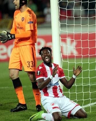 Bilder des Tages - SPORT 19.10.2017 Belgrade(Serbia) FK Crvena Zvezda(FC Red Star)-Arsenal Europa League men s football Richmond Boakye (front) FK Crvena Zvezda(FC Red Star) after lost chance : 