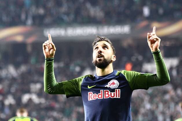 SOCCER - UEFA EL, Atiker vs RBS KONYA,TURKEY,19.OCT.17 - SOCCER - UEFA Europa League, Atiker Konyaspor vs Red Bull Salzburg. Image shows the rejoicing of Munas Dabbur (RBS). GEPAxpictures xFelixxRoittner