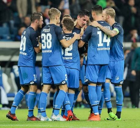 Sinsheim, Deutschland 19.10.2017, UEFA Europa League - 2017 18 Season, Gruppenphase - Gruppe C - 3. Spieltag, TSG 1899 Hoffenheim - Istanbul Basaksehir , Tor zum 1:0 Torschuetze Benjamin Huebner (TSG) wird bejubelt ( DeFodi507