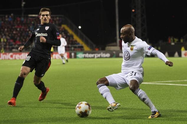 171019 Östersunds Fouad Bachirou under fotbollsmatchen Europa League mellan Östersund och Athletic Bilbao den 19 oktober 2017 i Östersund.  Copyright: NilsxJakobsson BB171019NJ052