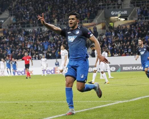 Torjubel 2:0 Hoffenheim, Torschüte Nadiem Amiri (Hoffenh) . TSG 1899 Hoffenheim-Istanbul Basaksehir FK . Sinsheim, GER 19.10.2017, Europa League 2017 2018 .