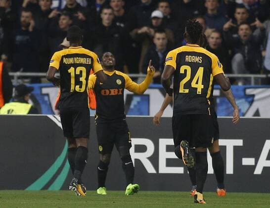 October 19, 2017 - Roger Assale ( C) of Young Boys celebrates after scoring a goal during the UEFA Europa League Group B soccer match between FC Dynamo Kyiv and FC Young Boys at the NSK Olimpiyskyi in Kyiv, Ukraine, October 19, 2017. The UEFA Europa League Group B soccer match between FC Dynamo Kyiv and FC Young Boys at the NSK Olimpiyskyi in Kyiv. - ZUMAs334 80531974st Copyright: xAnatoliixStepanovx