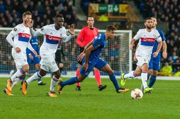 Everton v Olympique Lyonnais UEFA Europa League Dominic Calvert-Lewin of Everton finds a way through the Olympique Lyonnais defence during the UEFA Europa League match at Goodison Park, Liverpool Content Not Available For UK Newspapers Copyright: xMattxWilkinsonx FIL-10831-0029