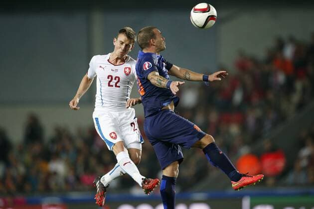 PRAAG , Stadion Generali Arena, voetbal , 09-09-2014 , EK kwalificatiewedstrijd Tsjechie - Nederland 2-1. Wesley Sneijder tsjechie - nederland