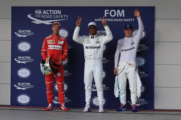 21st October 2017, Circuit of the Americas, Austin, USA; American Formula One Grand Prix, Saturday Qualifying; Lewis Hamilton - Mercedes AMG Petronas F1 Team takes pole followed by Sebastian Vettel - Scuderia Ferrari and Valtteri Bottas  ActionPlus11942737