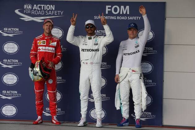 Sebastian Vettel, Scuderia Ferrari, Lewis Hamilton; Mercedes Grand Prix, Valtteri Bottas; Mercedes Grand Prix, formula 1 GP, USA in Austin, 21.10.2017 Photo:mspb Lukas Gorys Sebastian Vettel, Lewis Hamilton; Valtteri Bottas; Formel 1 GP, USA