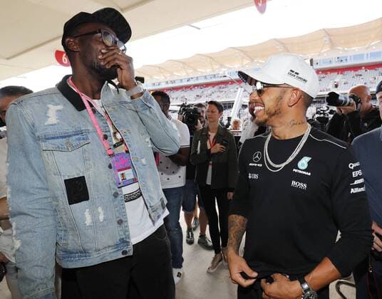 Motorsports: FIA Formula One World Championship WM Weltmeisterschaft 2017, Grand Prix of United States, Usain Bolt and 44 Lewis Hamilton (GBR, Mercedes AMG Petronas F1 Team) Austin United States of America