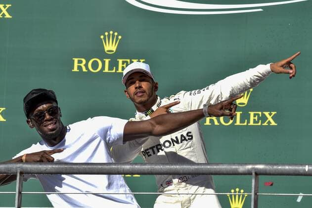 Motorsports: FIA Formula One World Championship WM Weltmeisterschaft 2017, Grand Prix of United States, Usain Bolt, 44 Lewis Hamilton (GBR, Mercedes AMG Petronas F1 Team), Austin United States of America