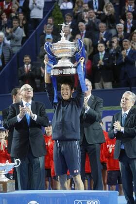 BARCELONA, 26-04-2014. Real Club de Tenis Barcelona 1899. 2015. Barcelona. Kei Nishikori during the Barcelona Open Banc de Sabadell Conde de Godo (final), ATP Tennis Herren Master 500 tournement. Barcelona Open Tennis Conde de Godo (final) *** Barcelona 26 04 2014 Real club the Tenis Barcelona 1899 2015 Barcelona Boulder Nishikori during The Barcelona Open Banc the Sabadell Conde the Godo final ATP Master 500 tournement Barcelona Open Tennis Conde the Godo final 