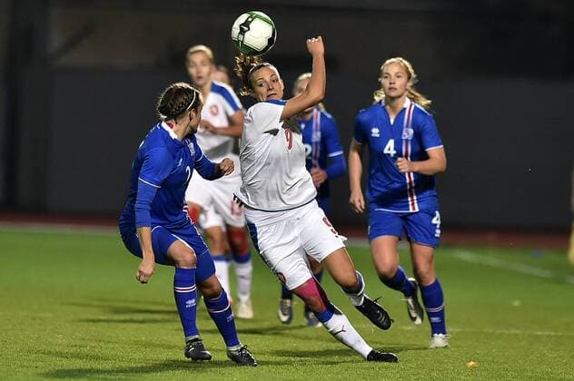 L-R Sif Atlandottir of Iceland, Lucie Vonkova of Czech and Glodis Viggosdottir of Iceland in action during the women s World Cup qualification soccer match between Germany and Iceland in Znojmo, Czech Republic, on Monday, October 24, 2017. (CTKxPhoto LubosxPavlicek) CTKPhotoP201710241054601  PAV 8