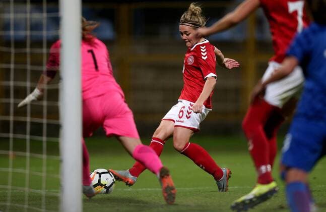 CRO vs DEN womens football - Zapresic, Croatia 24.10.2017., Zapresic, Croatia - Women s world cup qualification s UEFA match with Denmark, Group 4 at stadium in Zapresic. Denmark won 4:0. Stephanie Bukovec, Nanna Christiansen.  IgorxKralj PIXSELL