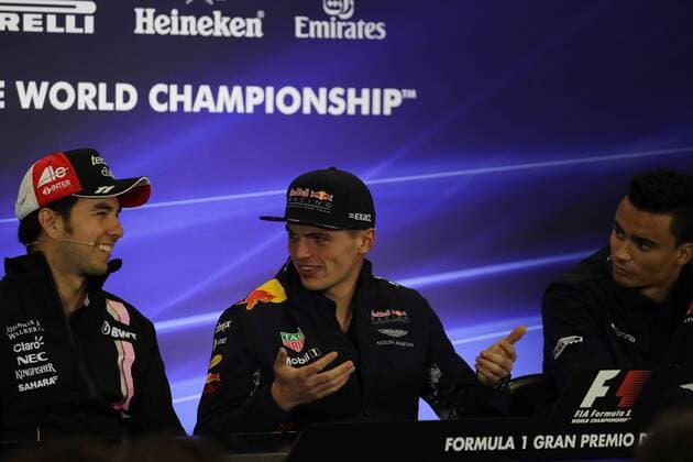 26.10.2017 - press conference PK Pressekonferenz Sergio Perez (MEX) Sahara Force India F1 VJM010, Max Verstappen (NED) Red Bull Racing RB13 and Pascal Wehrlein (GER) Sauber C36 Mexican Grand Prix, Mexico City 26 - 29 October 2017 26.10.2017 - Press conference, Sergio Perez (MEX) Sahara Force India F1 VJM010, Max Verstappen (NED) Red Bull Racing RB13 and Pascal Wehrlein (GER) Sauber C36 
