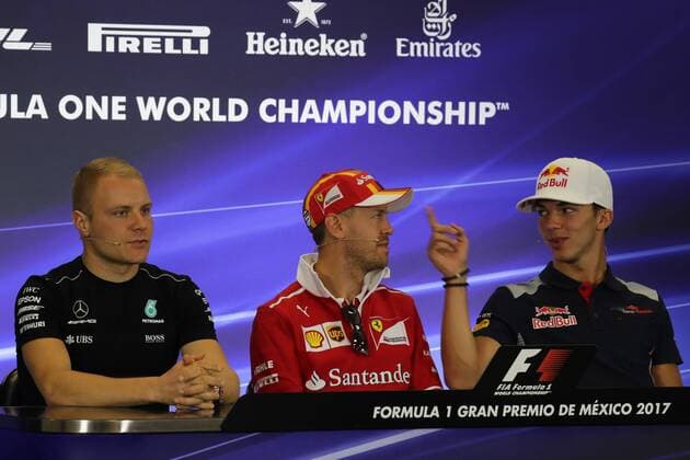 26.10.2017 - press conference PK Pressekonferenz Valtteri Bottas (FIN) Mercedes AMG F1 W08, Sebastian Vettel (GER) Scuderia Ferrari SF70H and Pierre Gasly (FRA) Scuderia Toro Rosso STR12 Mexican Grand Prix, Mexico City 26 - 29 October 2017 26.10.2017 - Press conference, Valtteri Bottas (FIN) Mercedes AMG F1 W08, Sebastian Vettel (GER) Scuderia Ferrari SF70H and Pierre Gasly (FRA) Scuderia Toro Rosso STR12 