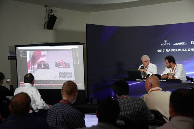 26.10.2017 - Charlie Whiting (GBR) FIA Delegate and Matteo Bonciani (ITA) FIA Media Delegate in an FIA press conference PK Pressekonferenz regarding track limits. Mexican Grand Prix, Mexico City 26 - 29 October 2017 26.10.2017 - Charlie Whiting (GBR) FIA Delegate and Matteo Bonciani (ITA) FIA Media Delegate in an FIA Press Conference regarding track limits. 