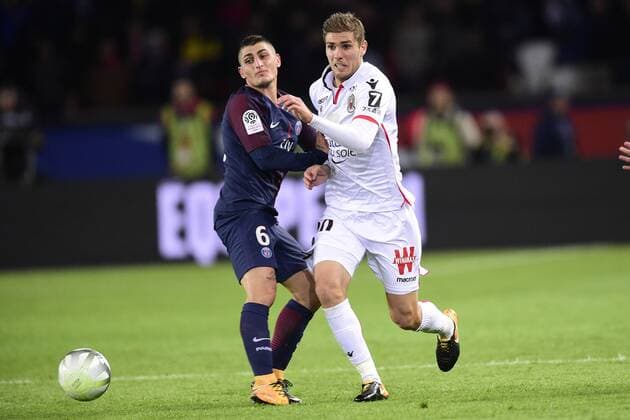 VERRATTI Marco PSG vs LE MARCHAND Maxime Nice FOOTBALL PSG vs Nice Conforama Ligue1 27 10 2017 JBAutissier Panoramic 