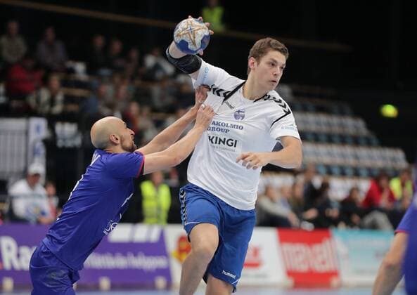 Timur Dibirov 31, RUS and Max Granlund 21, FIN during their Handball Finland - Russia World Championship WM Weltmeisterschaft 2019 Qualification match in Energia Arena 28. October 2017 in Vantaa, Finland.  Copyright: xMattixMatikainenx NP24_00015056
