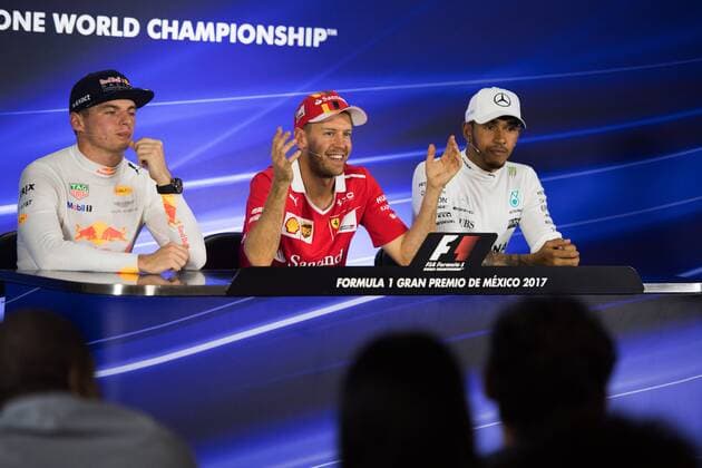 Formel 1, GP Mexiko, Pressekonferenz Qualifying 28.10.2017 - Qualifying, press conference PK Pressekonferenz Max Verstappen (NED) Red Bull Racing RB13, Sebastian Vettel (GER) Scuderia Ferrari SF70H and Lewis Hamilton (GBR) Mercedes AMG F1 W08 Mexican Grand Prix, Mexico City 26 - 29 October 2017 28.10.2017 - Qualifying, Press conference, Max Verstappen (NED) Red Bull Racing RB13, Sebastian Vettel (GER) Scuderia Ferrari SF70H and Lewis Hamilton (GBR) Mercedes AMG F1 W08 