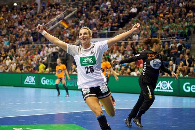 Handball Magdeburg 28.10.2017 Länderspiel Nationalmannschaft DHB Frauen Deutschland (GER) - Niederlande (NED) Angie Geschke (Deutschland, No.26) Jubel