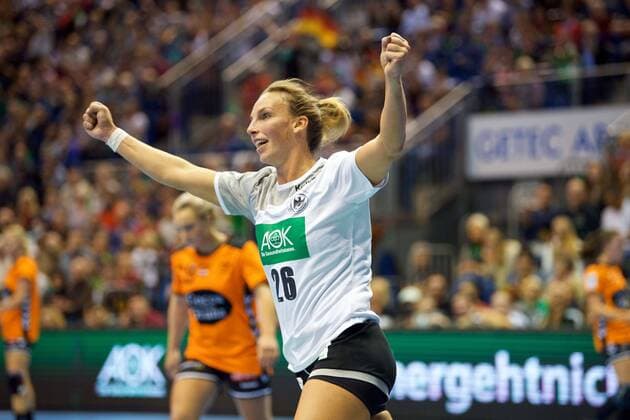 Handball Magdeburg 28.10.2017 Länderspiel Nationalmannschaft DHB Frauen Deutschland (GER) - Niederlande (NED) Angie Geschke (Deutschland, No.26) Jubel