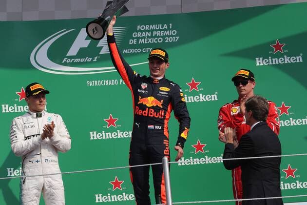 29.10.2017 - Race, 1st place Max Verstappen (NED) Red Bull Racing RB13, 2nd place Valtteri Bottas (FIN) Mercedes AMG F1 W08 and 3rd place Kimi Raikkonen (FIN) Scuderia Ferrari SF70H Mexican Grand Prix, Mexico City 26 - 29 October 2017 29.10.2017 - Race, 1st place Max Verstappen (NED) Red Bull Racing RB13, 2nd place Valtteri Bottas (FIN) Mercedes AMG F1 W08 and 3rd place Kimi Raikkonen (FIN) Scuderia Ferrari SF70H 