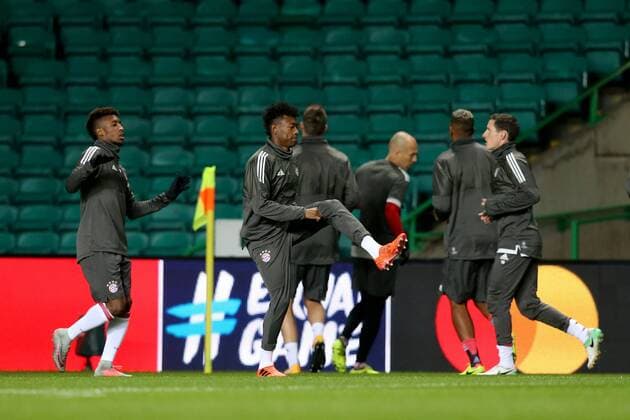 Kingsley Coman (FC Bayern Muenchen 29) David Alaba (FC Bayern Muenchen 27) beim Warmlaufen, Training, Celtic Glasgow vs FC Bayern Muenchen, Champions League, Fussball, 30.10.2017, Glasgow Copyright: xLanger Eibner-Pressefotox EP_HLR